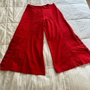 Anthropologie Wide Leg cropped High Rise Button Red Pants Size 0